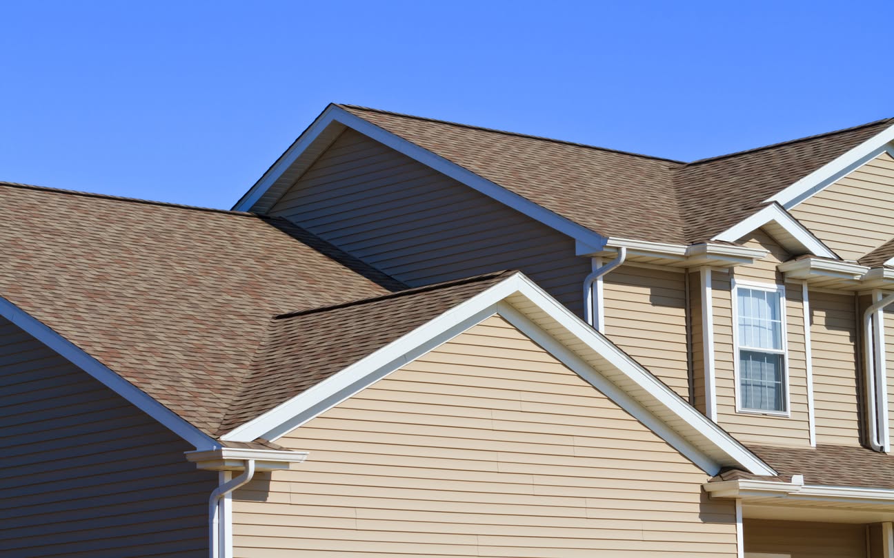 Architectural details of a new asphalt shingle roof replacement completed in Houston, Texas